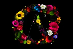 an image of alphabets with florals around, vibrant color flowers, black background