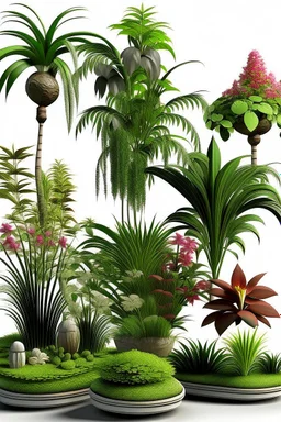 tecnologic orchids, palm and olives trees unnatural in a naturalistic context