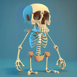 cartoon skull with skeleton torso looking right