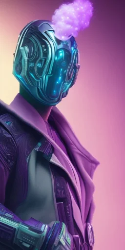 purple galaxy masked super villain, weapons in hands, teal and purple smoke, full portrait, hyper realistic, 4k