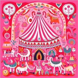 A pink magical circus designed in Kuna Molas