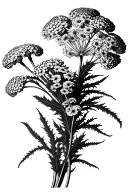 Achillea flower BLACK WITHE DRAWING