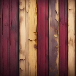 Hyper Realistic maroon & golden grungy multicolored broken wooden planks with rustic texture & vignette effect