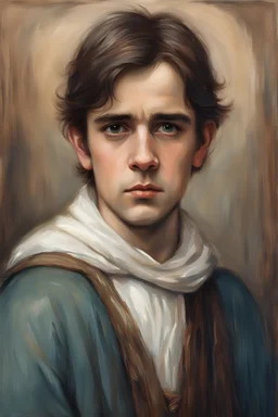 Portrait of young Peter Gabriel in John William Waterhouse painting style