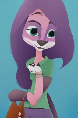 Portrait lady, full body shot, full-color long shot style of Zootopia