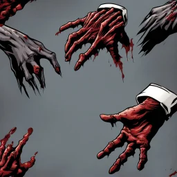 zombie hand claw, attack, comic book style, grey background,
