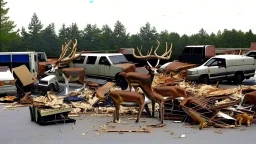 the deceased fawn's family deer raid moving truck company parking lot making a lot of destruction like mobster style