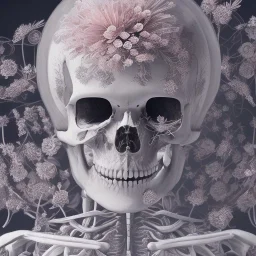 beautiful transparent skeleton, flowers in cosmos, smooth, extremely sharp detail, finely tuned detail, ultra high definition, 8k, unreal engine 5, ultra sharp focus, accurate hands