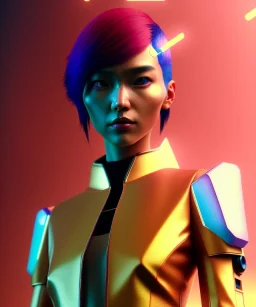 Medium Close Up Portrait, Front image. cyberpunk Asian woman, rabbit más, pink short hair. latex suit. Red, black, gold, color. Ghost in the shell style. Gradient background. Avatar image, highly detailed, concept art, smooth, unreal engine 5, god rays, ray tracing, RTX, lumen lighting, ultra detail, volumetric lighting, 3d, finely drawn, high definition, high resolution.