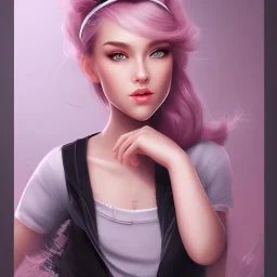 black haired good looking girl with medium length hair and pink hairband