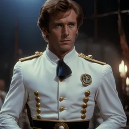 photo raw, movie film still screengrab, 8k uhd, 1982 movie, young paul logan, sleeveless white naval uniform, sharp focus, complex lighting, award winning, by weta, james cameron