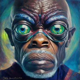 pintura barroca de samuel l jackson con ojos alienigenas