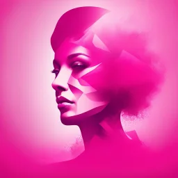 Double Exposure Theme Of Women's Day Abstract Woman's Face Vector (Using Colors Shocking-Pink & Light-Pink) Showing Women Empowerment.