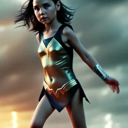 Gal gadot toddler, full body, dramatic lighting, hyper realistic