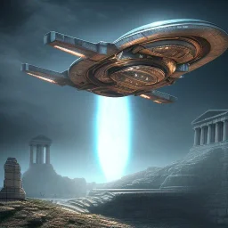 alien spaceship landing in ancient Greece