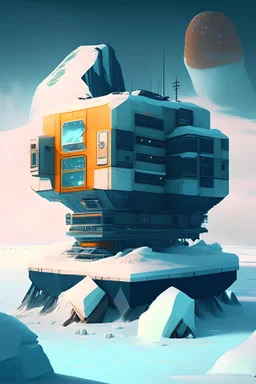 Antarctic cubic flat Research station but on an alien planet