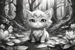 cute anime chibi cat in magnolia forest in sunshine Weight:1 hyperdetailed charcoal drawing Weight:0.9