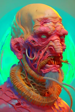 Anatomy interiors worm man face, pulp, photorealistic, veey low contrasts, very soft colors