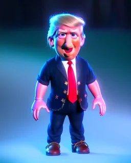 Waist up Portrait, Donald trump muppet, Wes Anderson style, photo studio, unreal engine 5, god lights, ray tracing, RTX, lumen lighting, ultra detail, volumetric lighting, 3d.