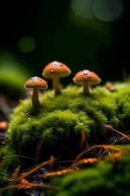 real close-up view of mushroom and Moss in the nature