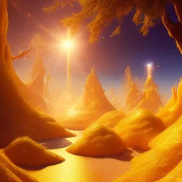 beautiful cosmic transparent golden landscape very etheric and cosmic, delicate colors, ultra sharp focus, 8k, unreal engine 5, extremely sharp detail, light effect, soft light atmosphere, smooth, full of details