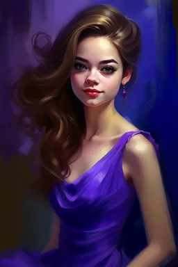 Create A beautiful girl with A purple dress. Digital painted, beautiful, barbieface, big Sue’s, Inspirated by John Lund,