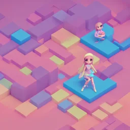 isometric clean art of super cute girl, soft lighting, soft pastel gradients, high definition, 3d icon clay render, blender 3d