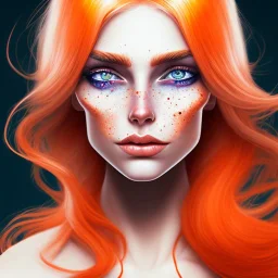 fantasy setting, woman, two-toned streaked orange and white hair, ranger, freckles