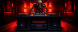 DJ of the damnded, insanely detailed DJ booth in hell, MID set, speakers and equipment made of bone, anatomically correct, add more skulls in th audience, photorealism, vray, 8k 3d https://stablecog.com/generate?o=a67b60e0-edd2-418d-9744-d1d585055d7f