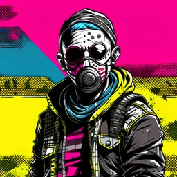 a masked bandit in muted punk rock attire, in the style of pop art