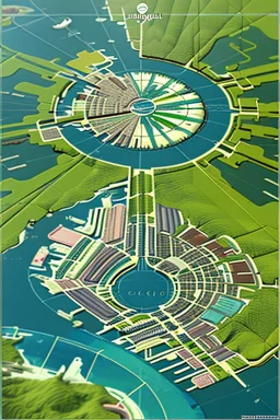 high detail map of an entire tropical dystopian small capital city