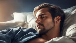 handsome masculine man sleeping, double exposure, 3d, 64k, high resolution, high detail, computer graphics, hyperrealism, f/16, 1/300 sec. digital painting,