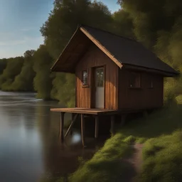 Wooden hut overlooking the river