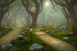 wooded stone lantern path forest