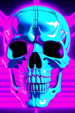 Neon Negative cyan white pink and fuxia skull face on an holographic neon background