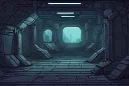 background, sci-fi dark huge underground room for asset video game 2D view, platformer