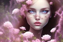 girl buried in flowers, beautiful, magical