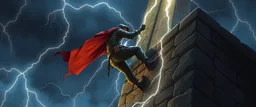 d&d professional thief climbing a wall during a lightening storm
