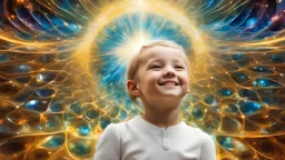 1490. Abstract fantasy: telepathy, one young child, chrysalids, Wyndham, delight, empathy, smiling, harmony, ecstasy, award-winning photograph, abstract image, beautiful composition, science-fiction, beautiful, wonder, joy, happiness, the power of thought, love, joy, personal faith in God