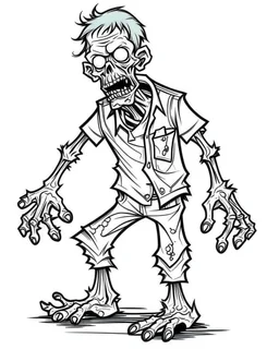 cartoon zombie, coloring image, full body (((((white background))))), only use an outline., real style, line art, white color, clean line art, white background, Sketch style