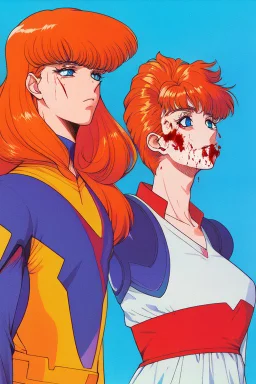 90s anime sci fi orange hair space Captain girl blood on face sacred