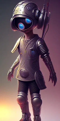 Sculpted 3d ==== a full body portrait, chibi cyberpunk warrior, wearing boots and a helmet, in the style of Carlos Ortega Elizalde