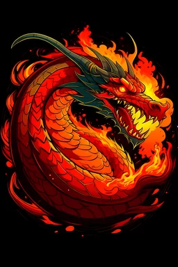 dragon surrounded by fire, stylized