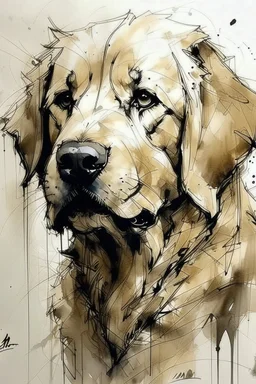Golden retriever in the style of Yoji Shinkawa, Guy Denning, Florian Nicolle