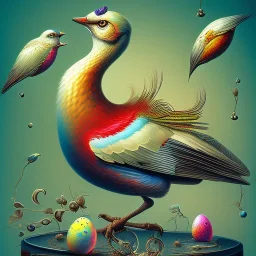 birds hatching in the style of dali, colorfull