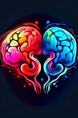 Brain and Heart for Mental health awareness care, digital art painting logo.