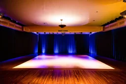 luxury large hall with a stage with flash at center for dance