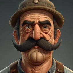 muscular mustached ugly fisherman with large eyes and an apron and mutton chops realistic digital art