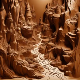 A sepia canyon made out of clay designed in Mexican folk art painted by Antoni Gaudi