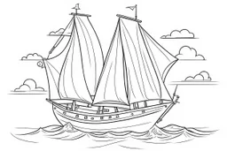 outline art for cute Boat coloring pages with sitch, white background, Sketch style, full body, only use outline, toddlers style, clean line art, white background, no shadows and clear and well outlined.